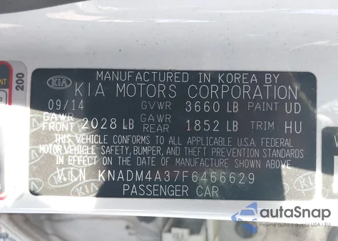 2015 Kia Rio Lx z USA, uszkodzony, nr VIN KNADM4A37F6466629